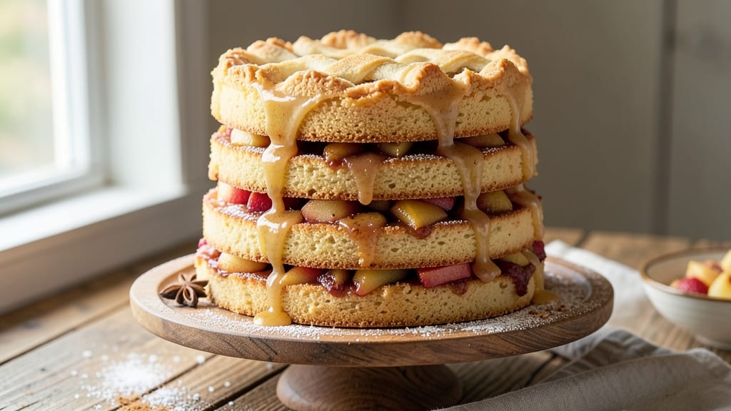 Apple Pie Layer Cake Recipe: Spiced Apple Streusel Crown Over Vanilla Cream Layers
