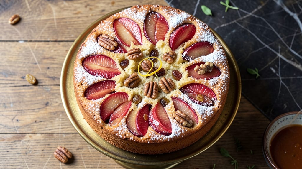 Apple Cake With Walnuts And Raisins Recipe: Warm Spice Streusel Over Moist Apple Filling
