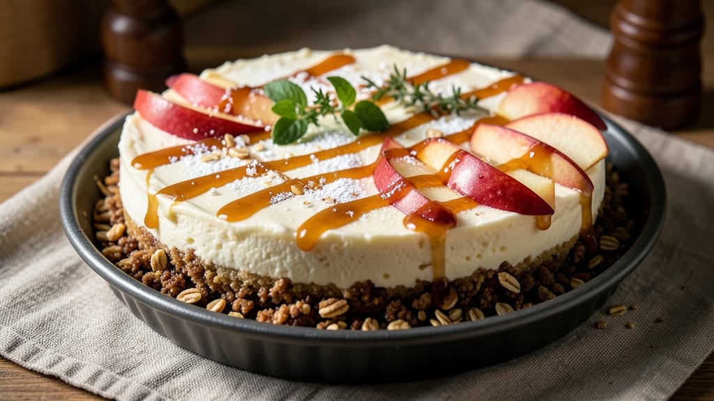 Apple Crunch Cheesecake Recipe: Buttery Oat Topping Meets Silky Vanilla Filling