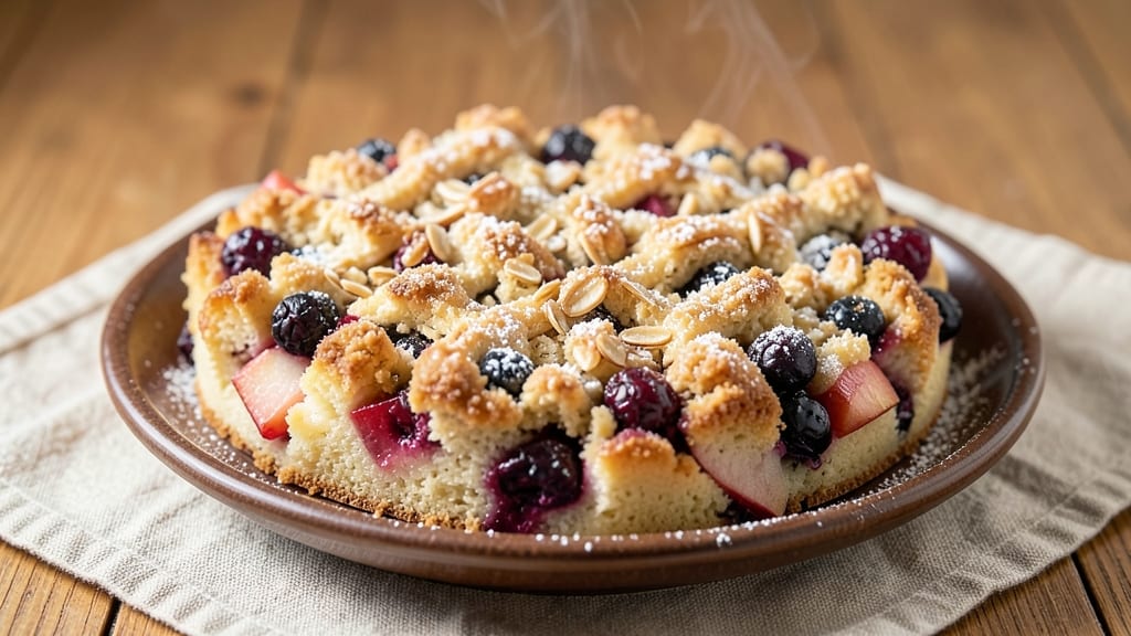 Apple and Blackberry Crumble Cake Recipe: Warm Spice Streusel Over Juicy Berry Swirls